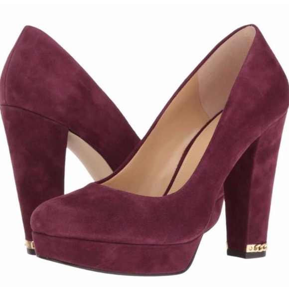 Michael Kors Sabrina Burgundy Chained Heel Suede Pump - Picture 3 of 8